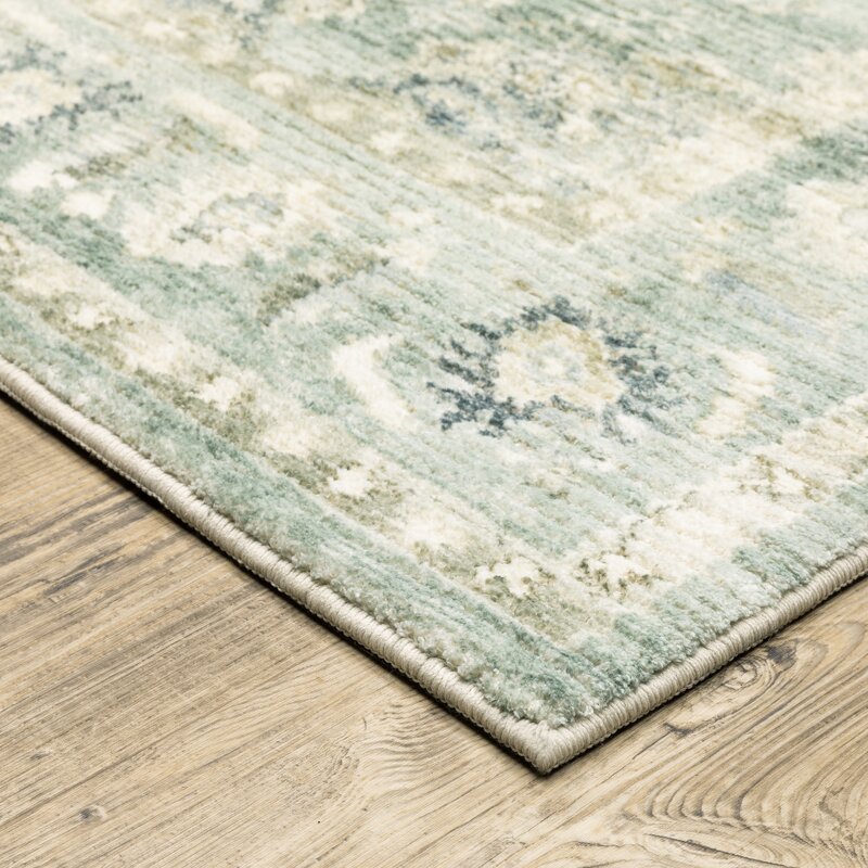 Siclen Oriental Power-Loomed Green/Ivory Area Rug Rectangle 5'3